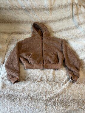SKIMS Teddy Zip Up Hoodie in Tigers Eye Tan Fleece Size XS